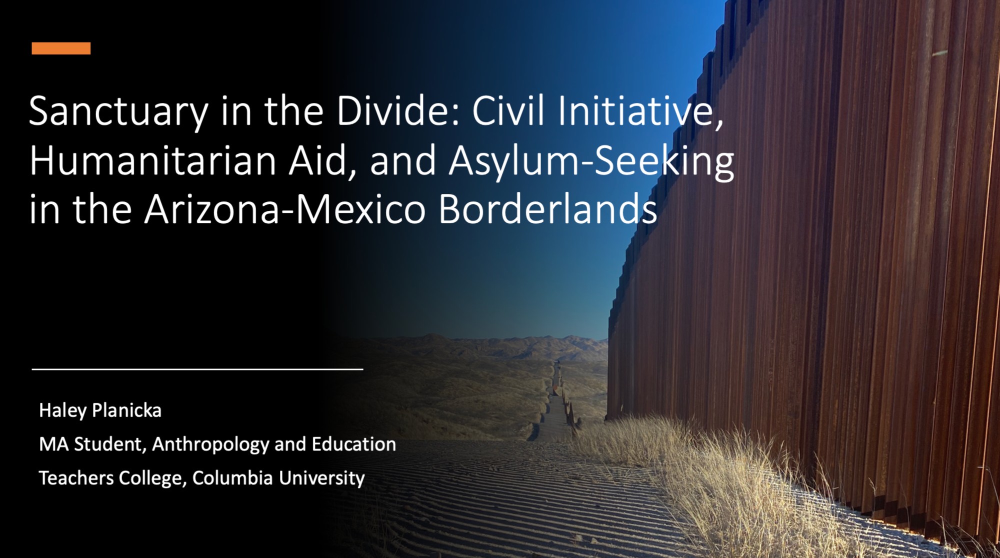 Title slide of Haley Planicka's conference presentation, 